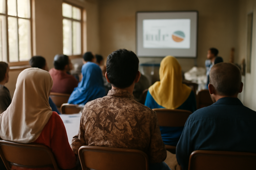 Warga menghadiri forum diskusi kebijakan publik di balai komunitas